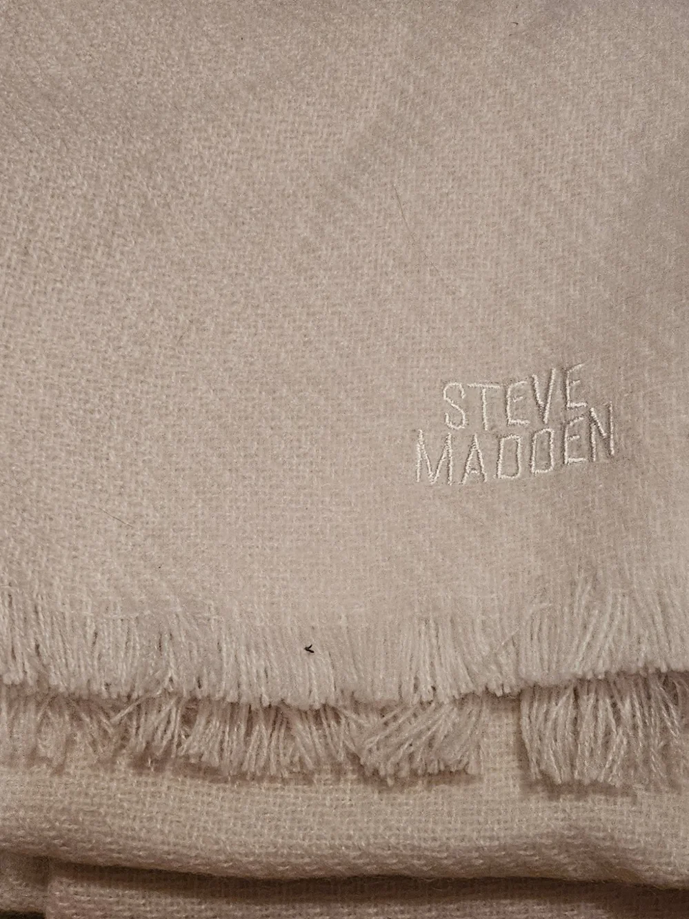 Steve Madden Light Beige Knit Scarf with Embroidered Logo
